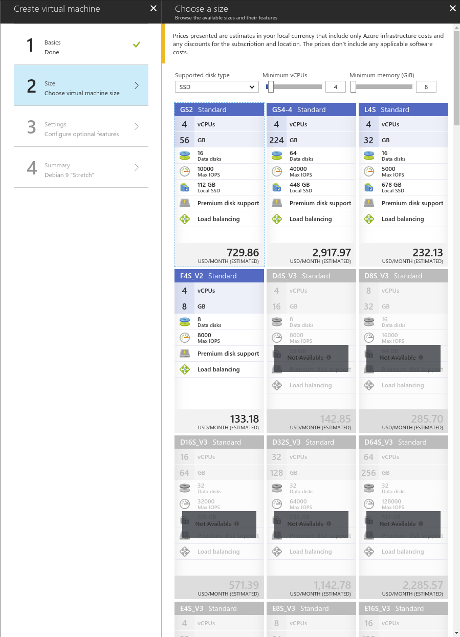 Azure VPS options